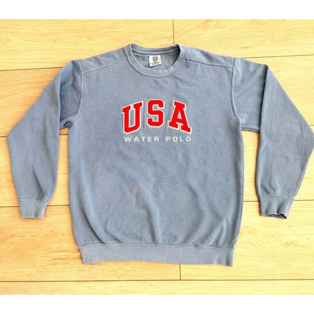 Comfort Colors USA Water Polo Faded Blue Collegiate Crewneck Sweatshirt M